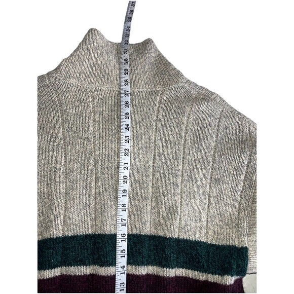 Vintage 1990s Eddie Bauer Mens Striped Wool Cowl Neck Chunky Sweater L - Picture 9 of 9